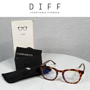 COMPLIMENTS BY DIFF COOPER BLUE LIGHT AMBER TORTOISE FRAME GLASSES **NIB**